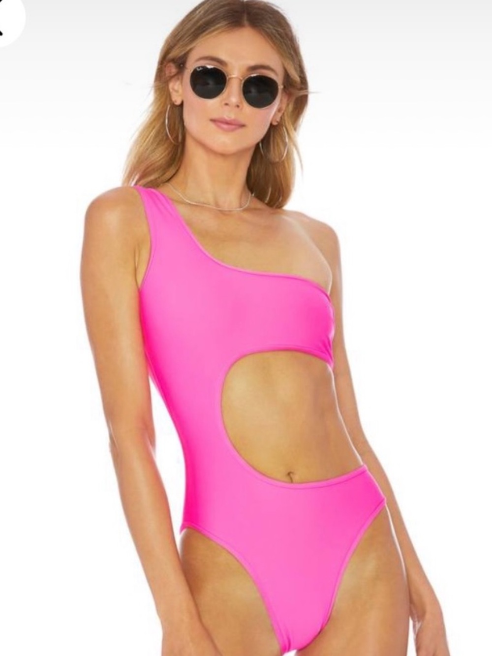 ElleJay Kristin Neon Pink One-Shoulder Cutout Swimsuit